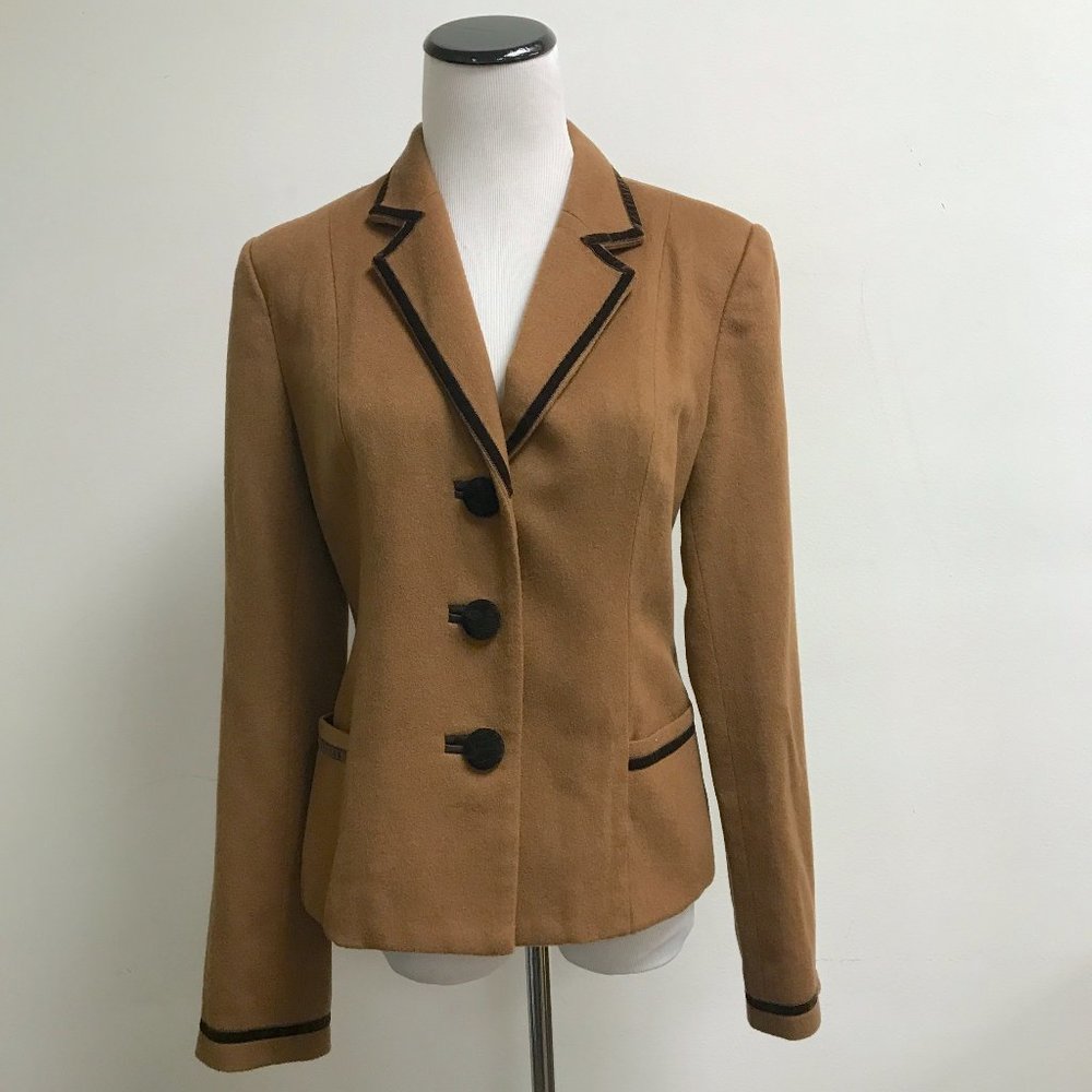 Pamela Barish camel brown wool velvet trim blazer jacket 6 Venice Designer